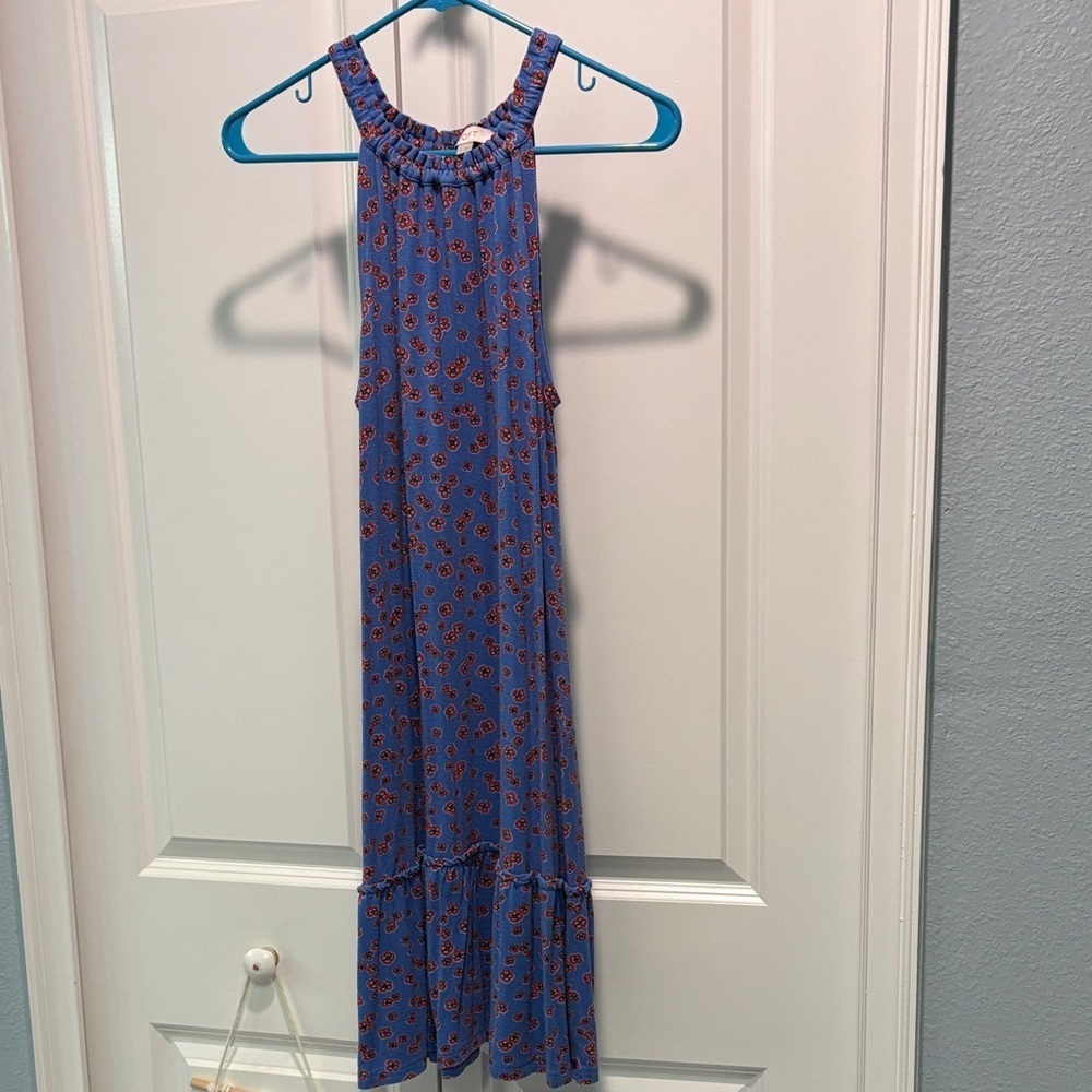 LOFT Blue and Red Floral Midi Dress